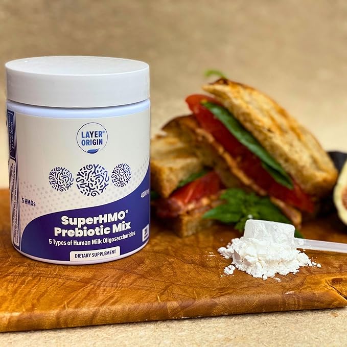 Layer Origin SuperHMO Prebiotic Mix with 5-HMO Prebiotic Fiber for Gut Digestion Brain Health - Powder 28 Servings