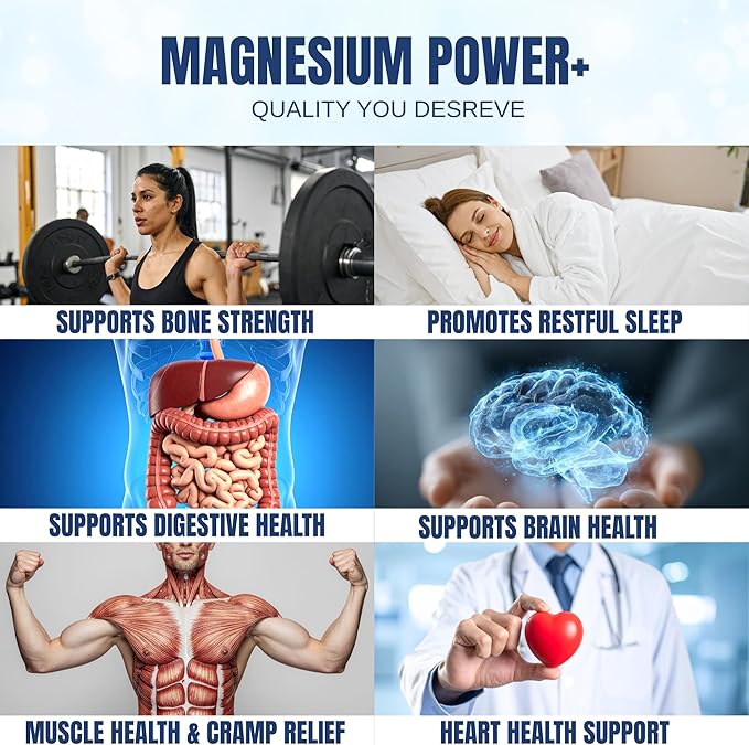 Magnesium Power+ 5-in-1 Magnesium Complex with L-Threonate for Brain Health &amp Focus | Glycinate Citrate Malate for Sleep Calm &amp Muscle Recovery | 200mg for Women and Men | 90 Veggie Capsule