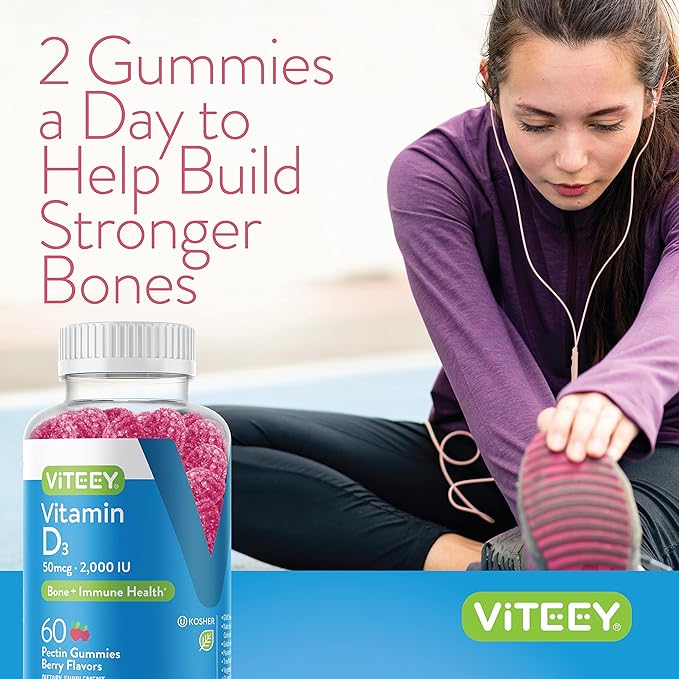 VITEEY Vitamin D3 for Adults &amp Teens - 2000 IU 50mcg Regular Strength - Joint &amp Muscle Health Immune Boost - Chewable Vitamin D Gummies - Vegetarian Gelatin Free - Tasty Berry Flavored Gu