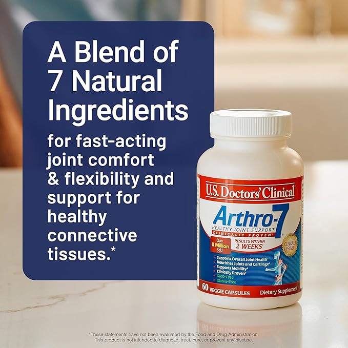 U.S. Doctors’ Clinical Arthro-7 - Clinically Proven Joint Support Complex with Turmeric MSM Collagen Bromelain for Flexibility Mobility and Strong Cartilage - 60 Capsules - 15/30-Day Supply