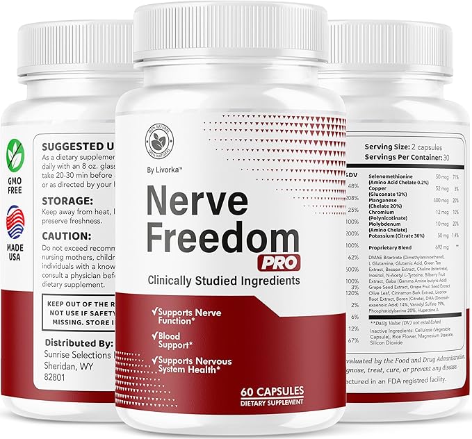 Nerve Freedom Pro - NerveFreedom Pro Capsules Supplement Support NerveFreedom Pills All Natural Ingredients Health Support Advanced Formula 60 Capsules for 1 Month