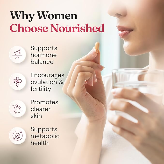 Nourished 40:1 Myo-inositol &amp D-Chiro Inositol - Supplement for Women with Fertility Skin Health or Menstrual Cycle Symptoms - Hormone Balance for Women - 240 Capsules