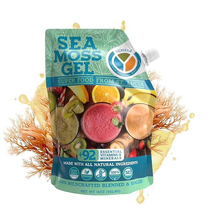 Yemayá Organic Sea Moss Gel Organic Raw | Wildcrafted Seamoss Gel Enhanced with Real Fruit Supports Immunity Energy Digestion Hair Skin &amp Nails | 16 oz Natural Flavor
