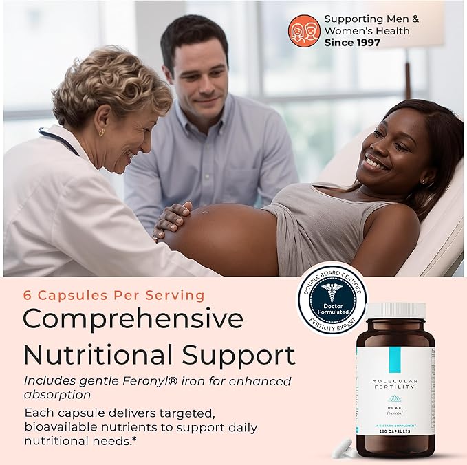 Peak Prenatal - Doctor Formulated Prenatal Vitamins for Women - Third Party Tested Fertility Supplement - Choline Methylated Folate Vitamin D Iron Probiotics - 30 Day Supply
