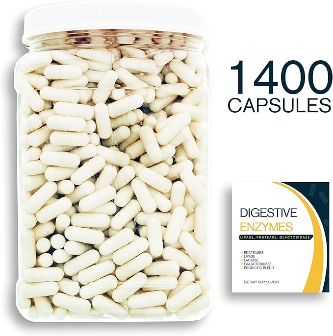 Digestion Aid - 1400 Count Blend of Digestive Enzymes and Key Probiotic Strains in a Clear Square Grip Jar