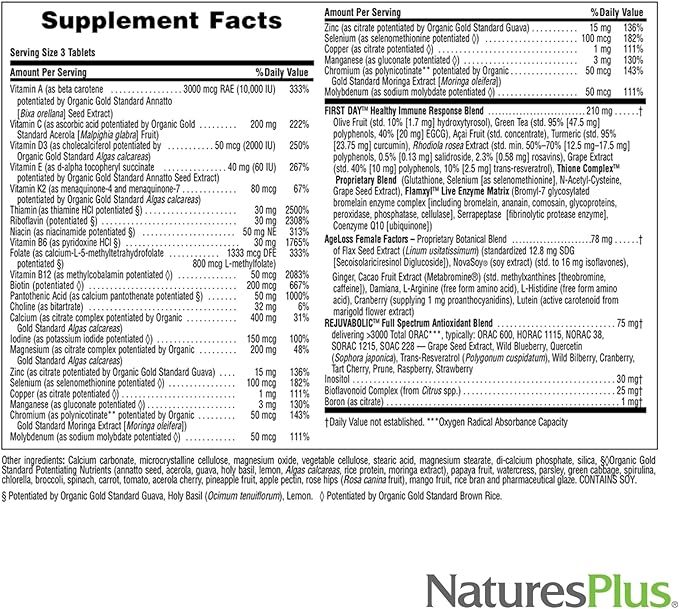 NaturesPlus AgeLoss Women’s Multi - 90 Tablets - Anti-Aging Multivitamin &amp Mineral Supplement Menstrual &amp Menopausal Support Antioxidant Anti-Inflammatory - Gluten-Free - 30 Servings