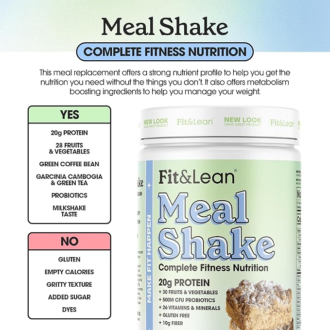Fit &amp Lean Meal Shake Fat Burning Meal Replacement Protein Fiber Probiotics Coffee Crumb Cake 1lb 10 Servings Per Container