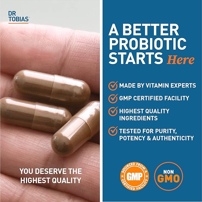 Dr. Tobias Probiotics 30 Billion 10 Strains 30 Billion CFU's Targeted Release Probiotics for Women &amp Men Supports Digestive Health Shelf-Stable Non-GMO 30 Capsules 30 Servings