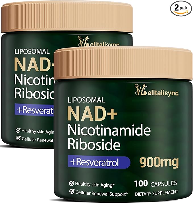 Premium NAD+ Supplement - Nicotinamide Riboside &amp Resveratrol 900mg – Fast-Absorbing Cellular Renewal Capsules for Energy Anti-Aging &amp Brain Health – Vegan Non-GMO 200 C