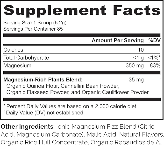 NATURELO Magnesium Powder - Whole Food Calm Magnesium Powder with Quinoa Cauliflower &amp Flaxseed for Stress Relief Raspberry Lemon 85 Servings 15oz (Pack of 2)