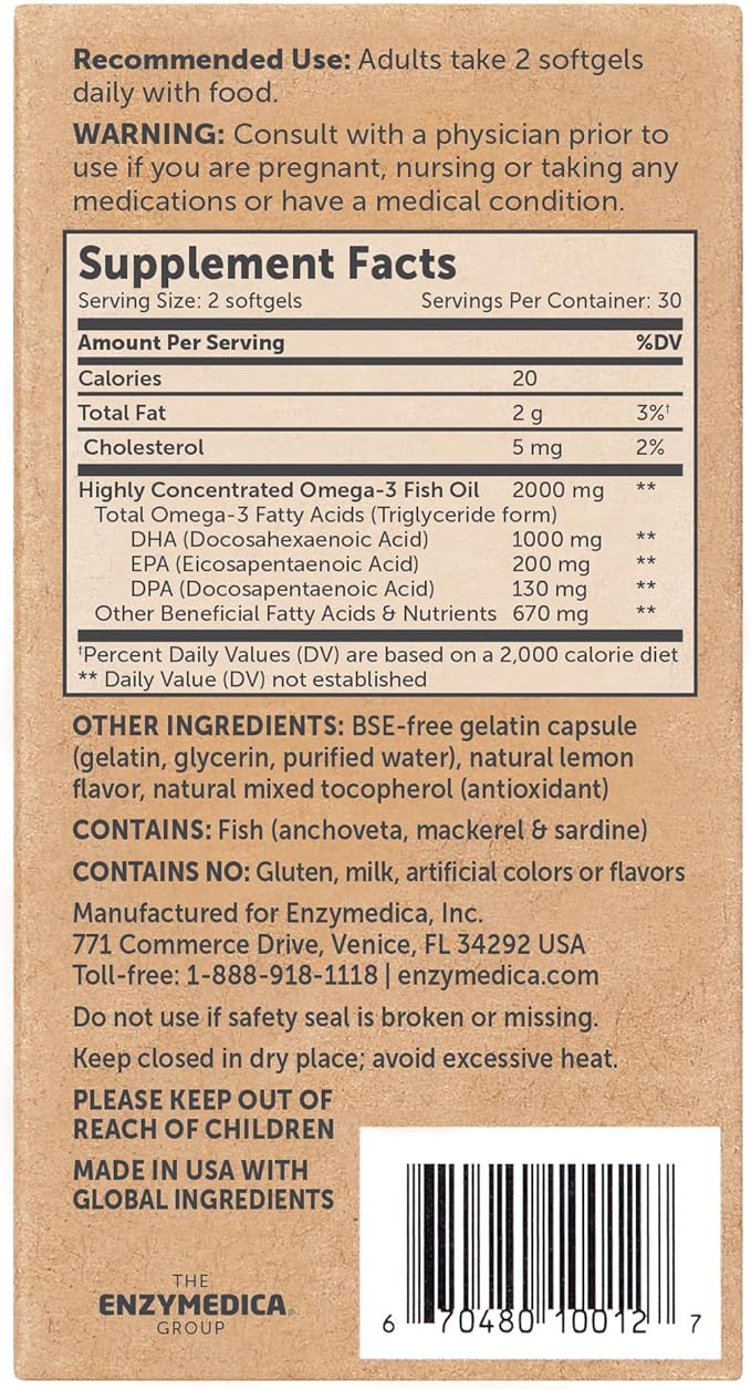 Enzymedica Aqua Biome Maximum Strength Omega 3 Fish Oil 60 Softgels