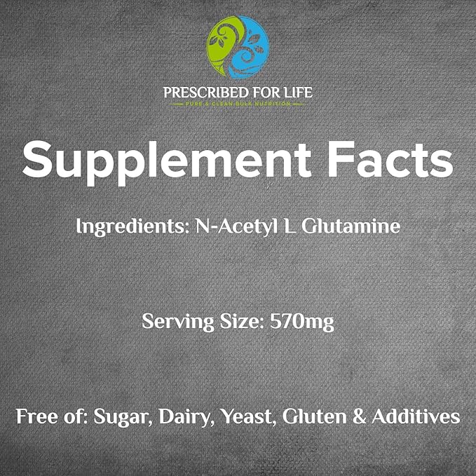 Prescribed For Life N Acetyl L Glutamine Powder Pure L Glutamine Amino Acids Supplement (113g)