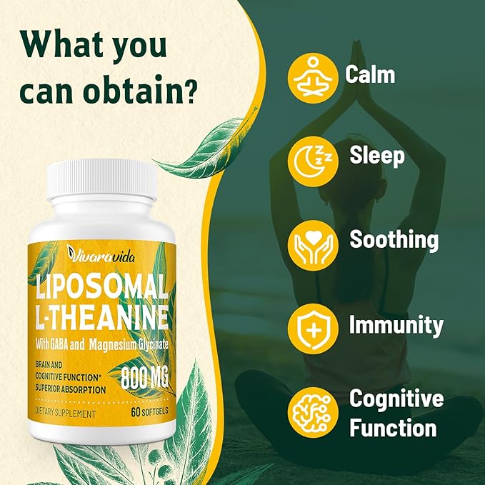 L-Theanine 800mg Supplement with GABA and Magnesium Glycinate - Natural Compound Sleep and Relaxation (120 Softgels)