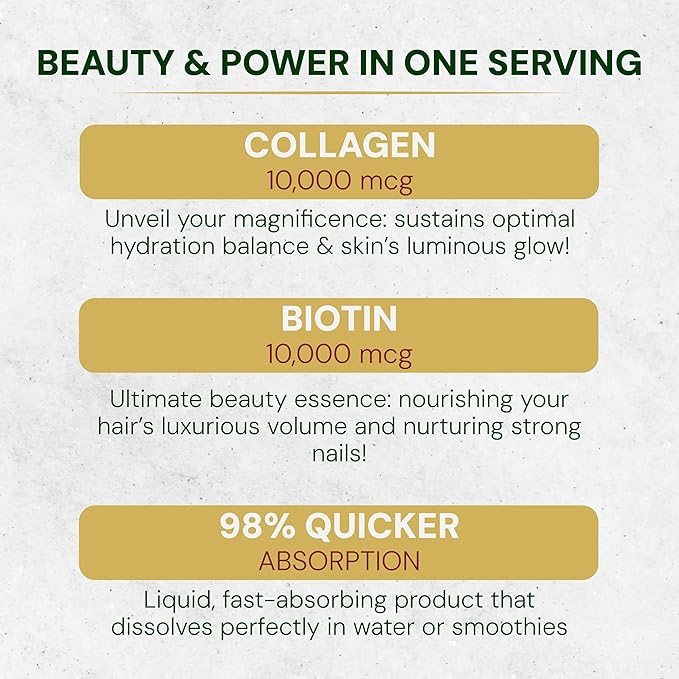 Biotin &amp Collagen Drops for Hair Skin &amp Nails - Liquid Supplement for Healthy Hair Growth Glowing Skin &amp Strong Nails - 2 oz
