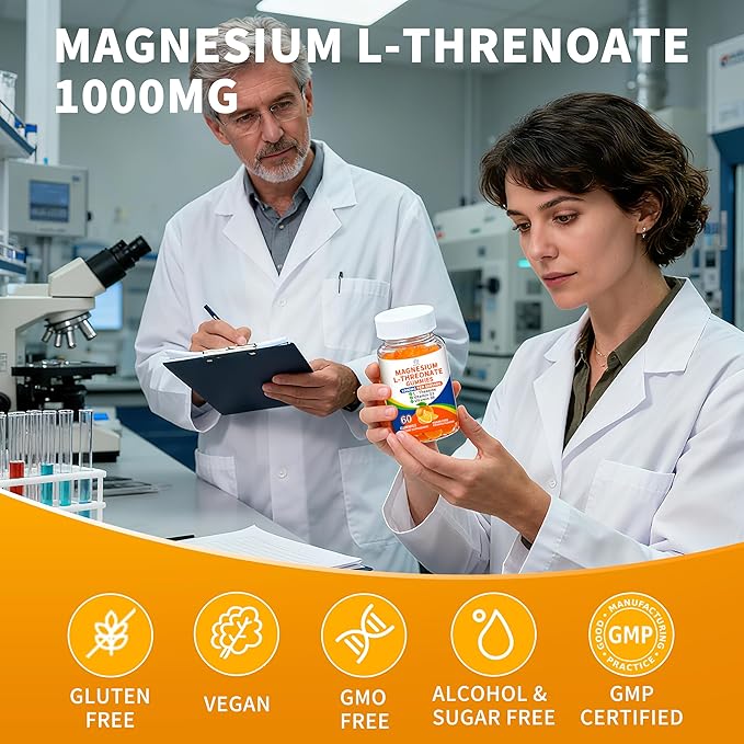 (3 Pack) Magnesium L-threonate Gummies 1000mg for Kids &amp Adults High Absorption Magnesium Threonate with L - Theanine Vitamin D3 &amp B6 for Muscle Nervous System Sugar-Free Orange Flavor