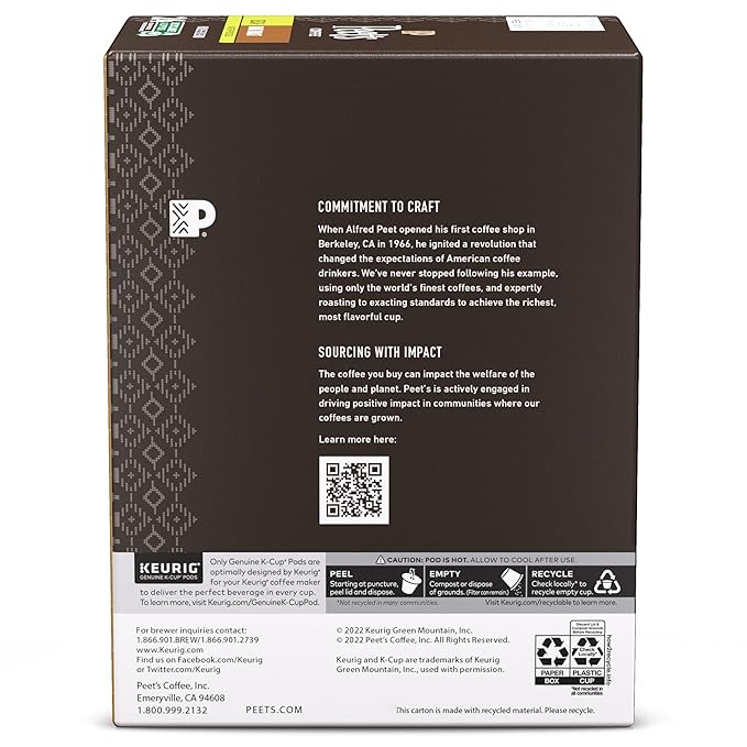 Peet's Coffee Dark Roast Decaf Keurig K-Cup Pods Decaffeinated Arabica Coffee - Decaf House Blend 88 Count (4 Boxes of 22 K-Cup Pods)