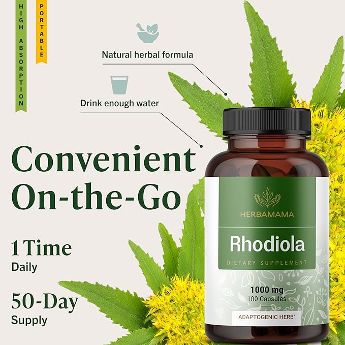 HERBAMAMA Rhodiola Rosea Capsules – Natural Menopause Supplements* for Women – 1000mg Rhodiola Rosea Root Powder per Serving for Women's Relaxation Support – Vegan Non-GMO – 50-Day Supply