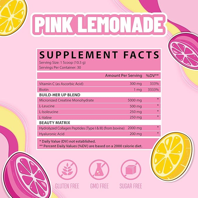 Nutrex Research Creatine for Women Booty &amp Beauty – Pink Lemonade | 5g Creatine 2g Collagen BCAAs &amp Hyaluronic Acid | Gluten Free 30 Servings