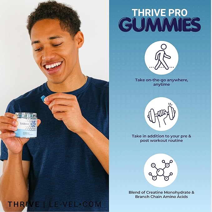 Le-Vel Thrive PRO Gummies - Creatine Nutritional Supplement Gummies 60 Count - Supports Brain Function Muscle Recovery Endurance 30 Servings