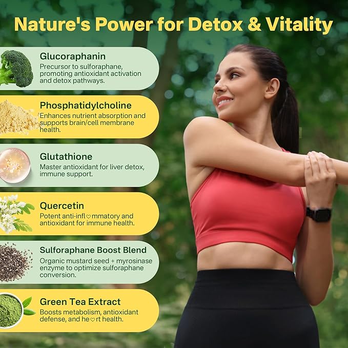 Liposomal Sulforaphane Supplement 150mg from Broccoli Seed Extract w/Myrosinase Quercetin Glutathione Sulforaphane Supplement Gummies for Antioxidants Detox Cellular Brain Health Chewable 60Cts