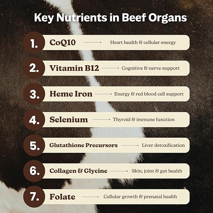 MK Supplements Grass-Fed Beef Organs Capsules | 5 Organs in Nature-Identical Ratios | B12 Copper &amp Heme Iron | Regeneratively Raised | 150 Capsules