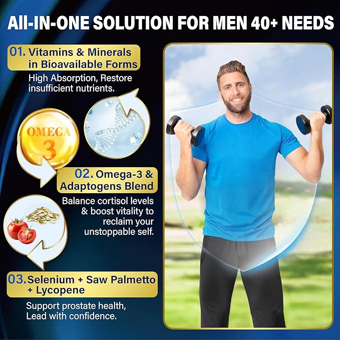 Multivitamin Gummies for Men 40 Plus - Vitamin A C D E B6 B12 with Omega-3 Calcium for Men - Energy &amp Immune Support Daily Vitamins - Sugar-Free &amp Vegan
