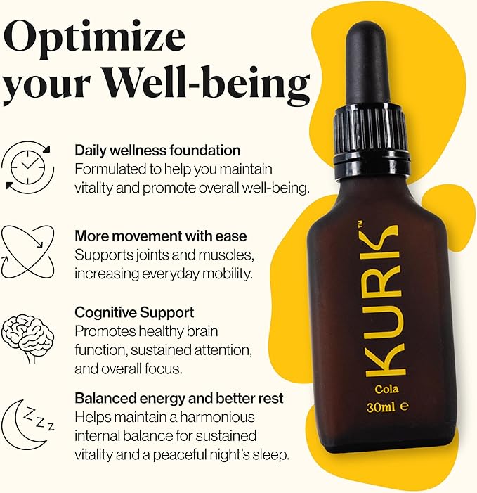 Kurk Essential Liquid Turmeric Curcumin Supplement Organic Turmeric Drops Oil for Advanced Everyday Wellness Focus &amp Energy 185x More Absorbable Than Powders Plant-Based (Cola) (1 Fl Oz)