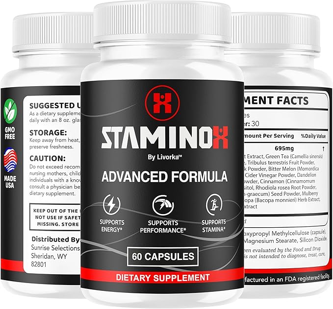 Staminox Capsules - Official Staminox Pills Advanced Supplement Support - Maximum Strength All Natural Premium Formula for Overall Health &amp Wellness Reviews 60 Capsules for 1 Month