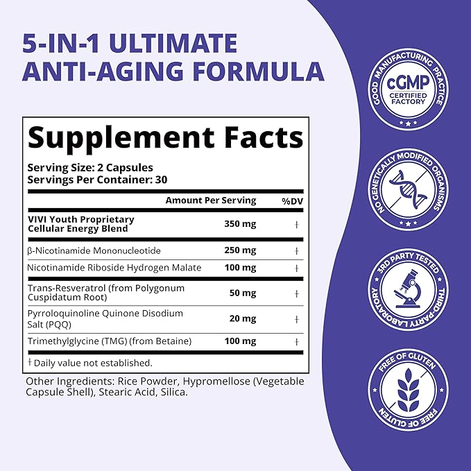 NAD+ Supplement for Women &amp Men – Multi-Pathway NAD Booster for Energy Focus &amp Metabolic Health – with NMN 250mg NR 100mg Resveratrol PQQ &amp Betaine