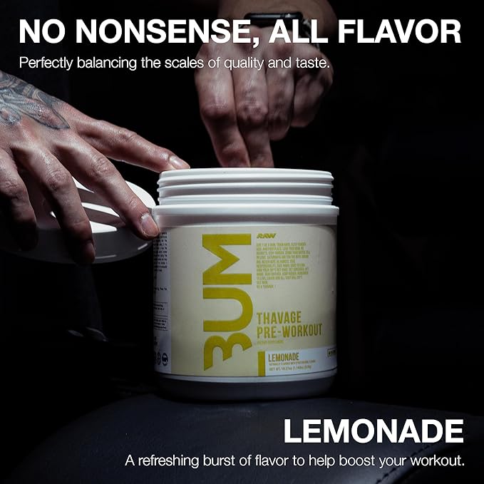 RAW Pre Workout Powder Thavage (Lemonade) - Chris Bumstead Sports Nutrition Supplement for Men &amp Women - Cbum Pre Workout for Working Out Hydration Mental Focus &amp Energy - 40 Servings