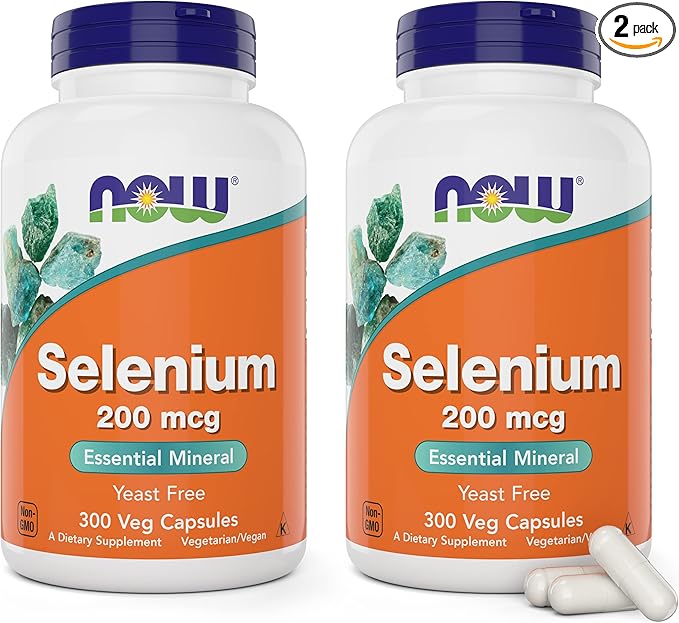 Now Selenium 200mcg Capsules 300 Count (Pack of 2) - L Selenomethionine Mineral Supplement for Women &amp Men - Veg Caps Non-GMO Vegan Friendly Yeast-Free