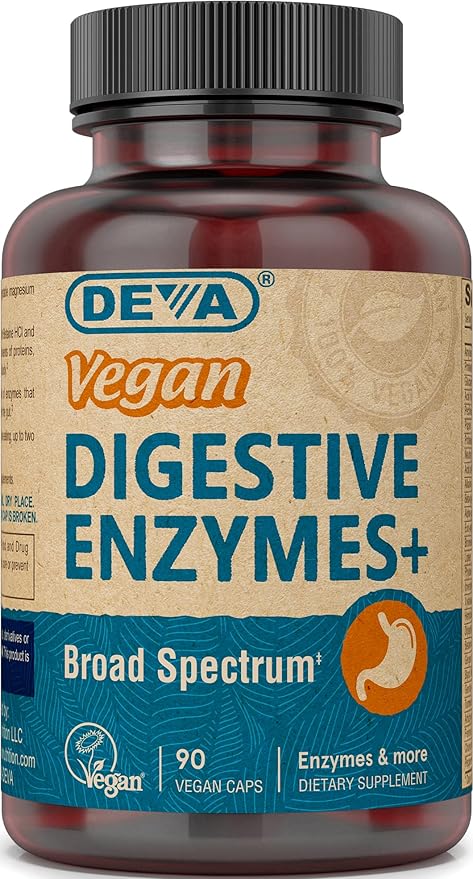 DEVA Vegan Vitamins Digestive Enzymes Plus Supplement - A Unique Blend of Enzymes &amp Herbs - 90 Capsules 1-Pack