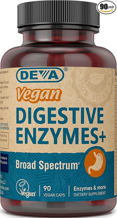 Deva Vegan Vitamins Digestive Enzymes Plus Supplement - A Unique Blend of Enzymes &amp Herbs - 90 Capsules 1-Pack