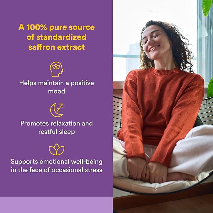 Natural Factors 100% Pure Saffron Extract - Supports Restful Sleep &amp Calm Outlook - Natural Herbal Supplement for Relaxation Support - 30 Vegetarian Capsules (30 Servings)