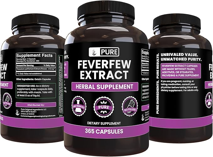 Pure Original Ingredients Feverfew Extract (365 Capsules) No Magnesium Or Rice Fillers Always Pure Lab Verified