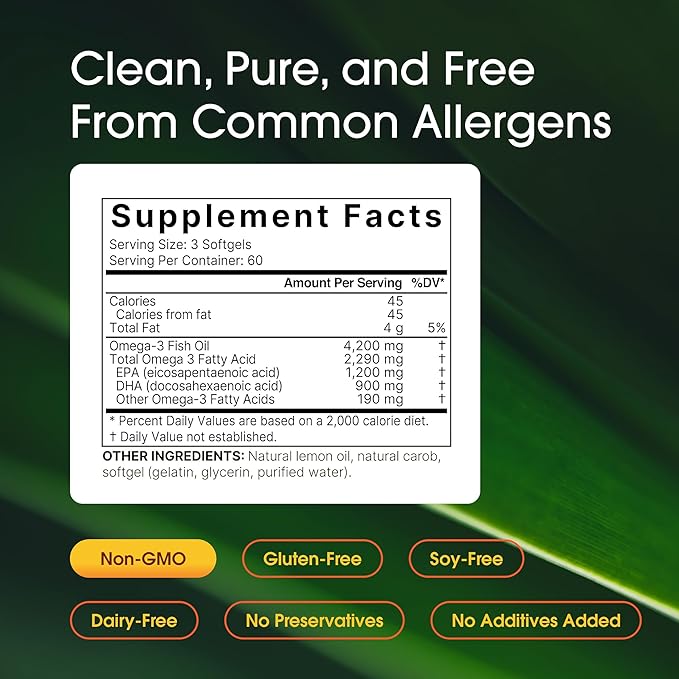NatureBell Omega-3 Fish Oil - 180 Softgels - Support for Joint Brain &amp Heart Health* - with EPA &amp DHA - No Burps or Fishy Aftertaste - Non-GMO &amp Mercury-Free Formula - Lemon Flavor