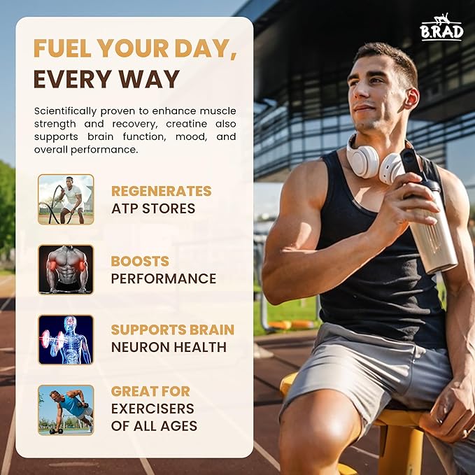 B.rad 100% Pure Micronized Creatine Monohydrate Powder | Natural No Additives | Boosts Muscle Strength Recovery &amp Performance | Supports Brain Health | 300g 60 Servings