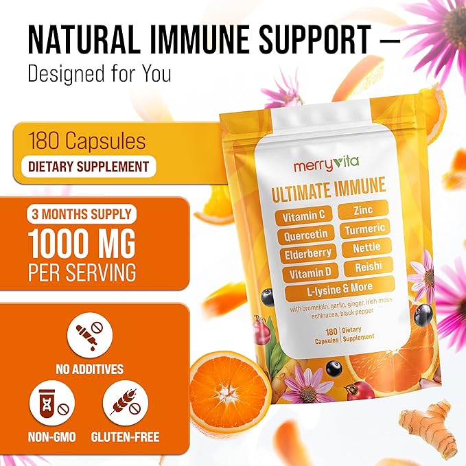 Liposomal Vitamin C 1000mg - Immune Support Supplement with Zinc Rose Hips Elderberry Quercetin Bioflavonoids - Natural Vegan Non-GMO - 180 Capsules