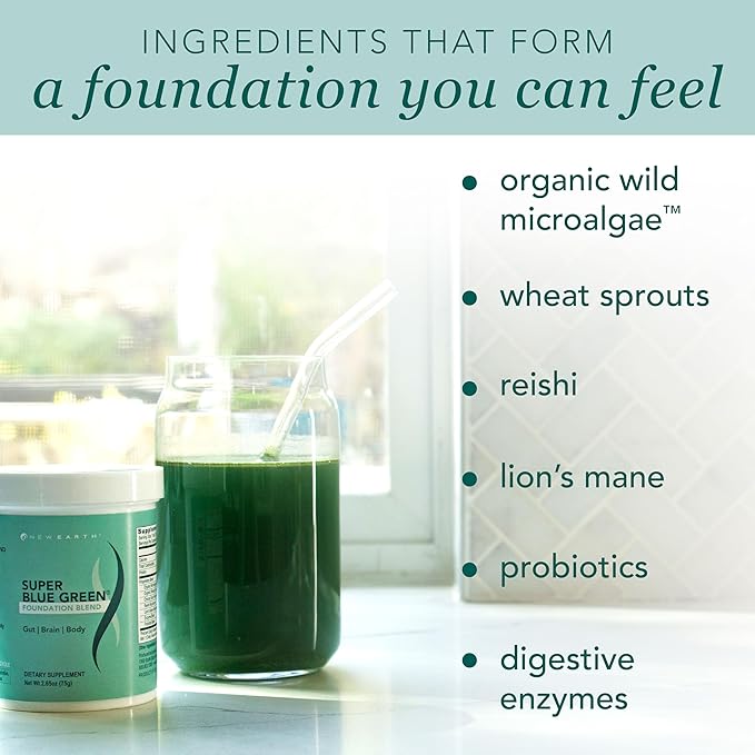 New Earth Super Blue Green Greens Made Greater Powder Supplement | Protect and Support Gut Brain &amp Whole Body Systems - a Better Greens Powder | Superior Nutrients for Maximal Health. - 30 Days