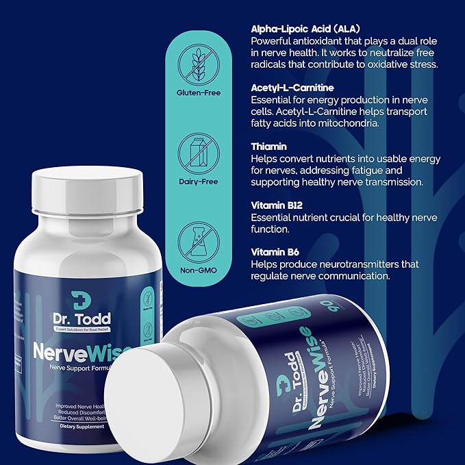Dr. Todd NerveWise Nerve Support Supplement for Foot Hand &amp Leg Comfort – Daily Formula for Healthy Nerve Function Helps Support Nerve Balance Body Comfort &amp Overall Nerve Wellness – 30 Day