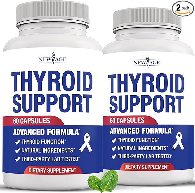 NEW AGE Thyroid Support Supplement for Women &amp Men with Iodine B12 Zinc Selenium Ashwagandha Bladderwrack Turmeric Schisandra - Non-GMO - 120 Count