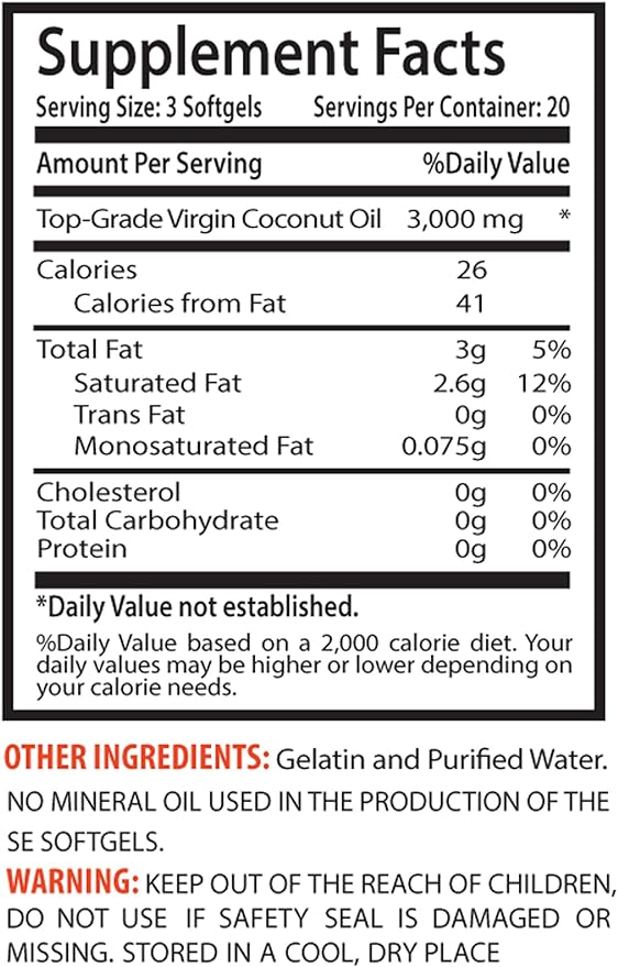 Coconut Oil Fractionated - Extra Virgin Coconut Oil 3000mg - Brain and Memory Herbal Support with Coconut Oil (2 Bottles 120 Softgels)