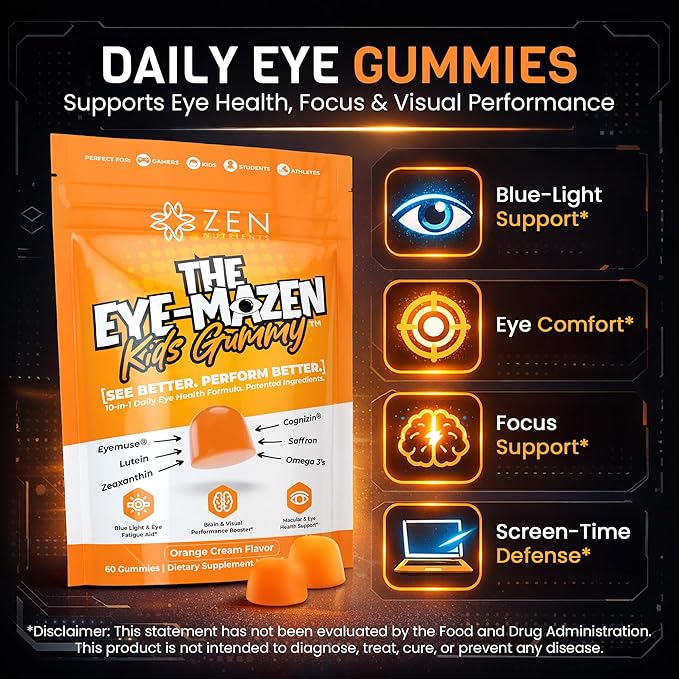 The Eye-Mazen Kids Gummy Eye Vitamins for Vision and Eye Health - Lutein and Zeaxanthin Supplements for Eyes with Omega 3 &amp Vitamin A - Eye Supplements for Kids