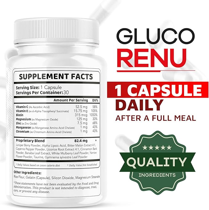 (2 Pack) Gluco Renu Capsules - Offical Gluco Renu GlucoRenu Supplement Natural Support GlucoRenu Gluco Renu Premium Formula 60 Capsules for 2 Months