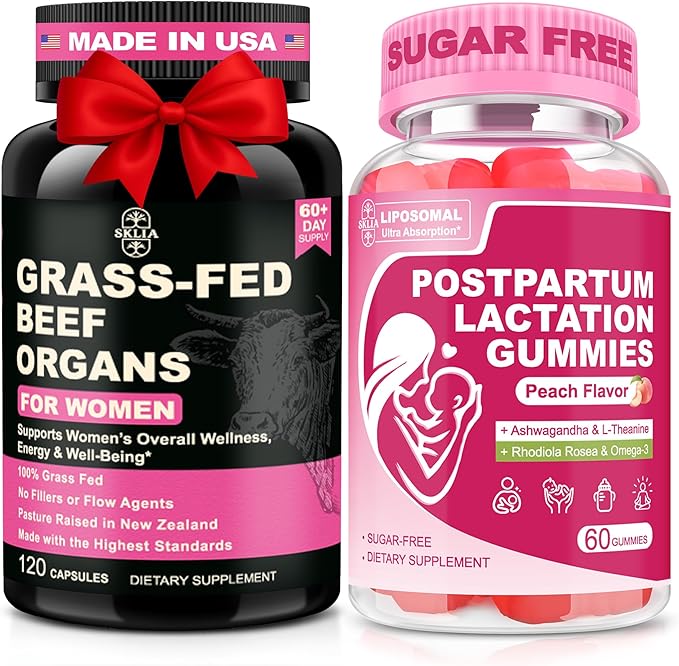 Liposomal Lactation Supplement Gummies for Nursing Moms Beef Organ Supplement for Women Bundle | Lactation Support Gummies &amp Grass Fed Beef Liver Kidney Uterus Ovary Capsules