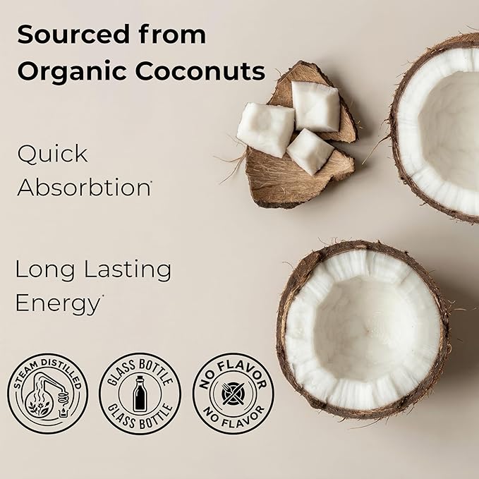 Pure MCT Oil C8 + C10 | Glass Bottle 16oz - From 100% Virgin Coconut Oil USDA Organic - Lab Tested for Quality and Purity - Keto Supplement For Brain &amp Body | Add To Coffee or Shakes