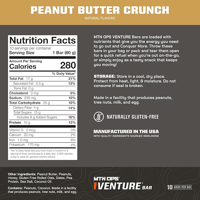 MTN OPS Solitude Altitude Support &amp Venture Bars Peanut Butter Crunch Bundle – Altitude Sickness Support Supplement + Energy Bars for Hiking Trekking Backpacking &amp Mountain Adventures