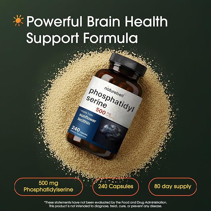 NatureBell Phosphatidylserine 500mg - 240 Capsules - Brain Health Support for Men &amp Women* - Bioavailable Sunflower Lecithin - Easy-to-Swallow Supplement - Gluten-Free