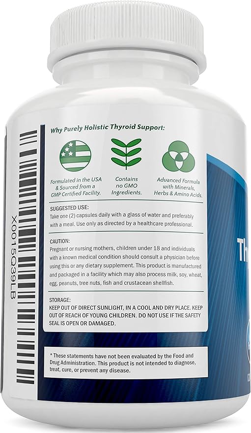 Thyroid Support Supplement with Iodine - 120 Capsules - 2 Month Supply - with L-Tyrosine B12 Magnesium Ashwagandha Kelp &amp More - Formulated for Women - Non GMO