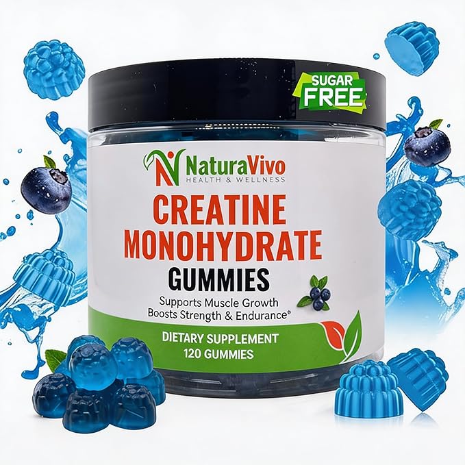 Creatine Monohydrate Gummies 5000mg | Muscle Growth Strength &amp Recovery – Vegan Sugar-Free Blueberry Flavor 120 Count | Sports Nutrition for Men &amp Women | Non-GMO Gluten-Free GMP Certifi